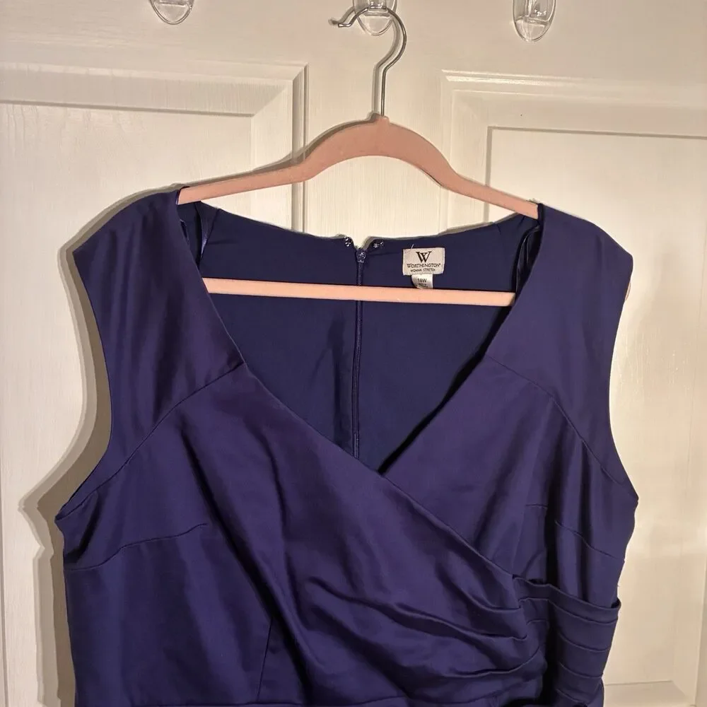 Worthington Woman Stretch Blue, Sleeveless, Crossover Dress W/ Ruching Size 18W